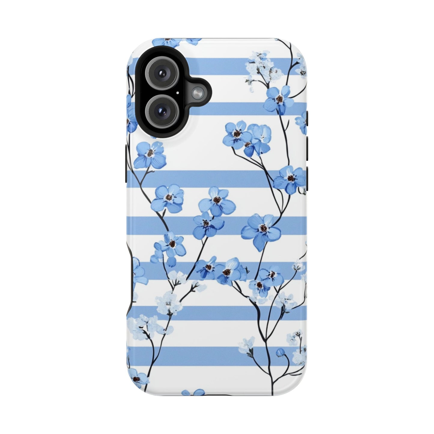 Blue stripe Floral Impact-Resistant Phone Case