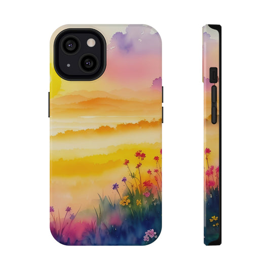 Scenic Landscape IPhone Case - Floral Sunset Design
