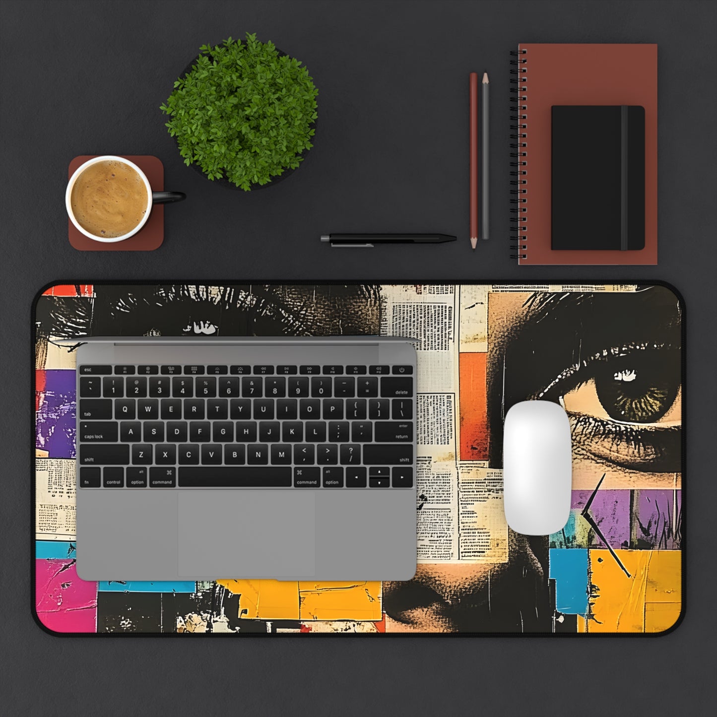 Pop Art Comic Woman Desk Mat — Bold-Eyed Newspaper Print 5