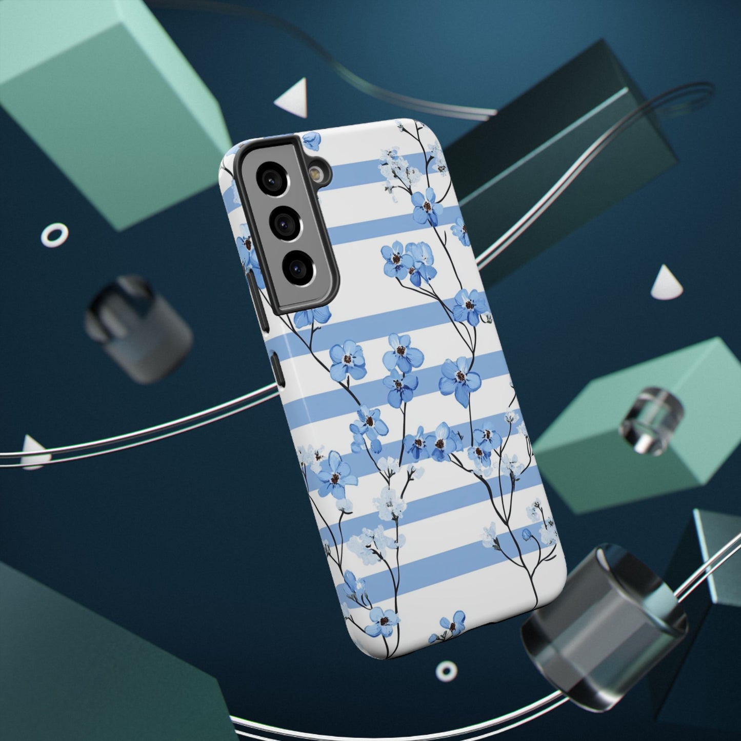 Blue stripe Floral Impact-Resistant Phone Case