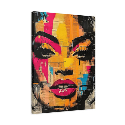 Pop Art Woman Canvas Print — Bold Colorful Portrait Matte Stretched Wall Art