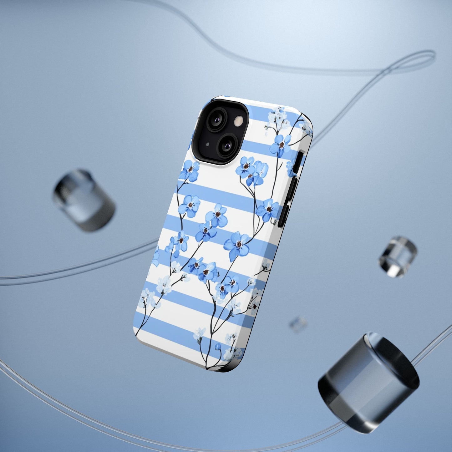 Blue stripe Floral Impact-Resistant Phone Case