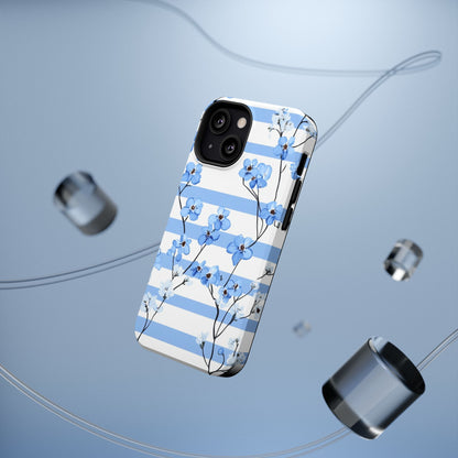 Blue stripe Floral Impact-Resistant Phone Case