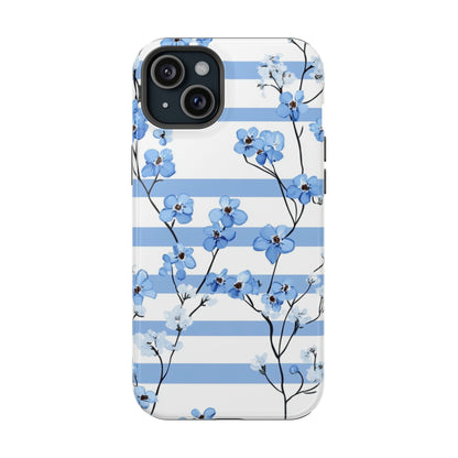 Blue stripe Floral Impact-Resistant Phone Case