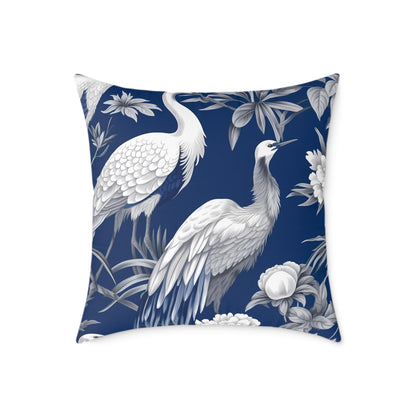Beautiful White Crane - Square Poly Canvas Pillow