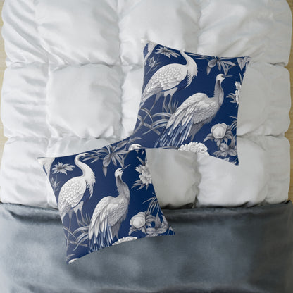 Beautiful White Crane - Square Poly Canvas Pillow