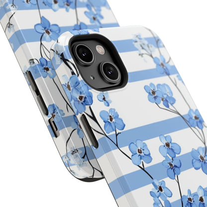 Blue stripe Floral Impact-Resistant Phone Case