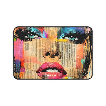 Colorful Pop Art Face Desk Mat — Vibrant Magazine Collage Mouse Pad 8
