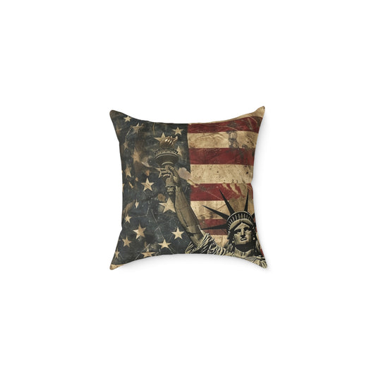 Patriotic Poly Canvas Pillow with American Flag