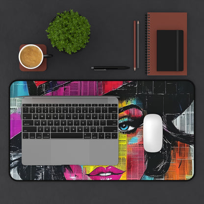 Colorful Pop Art Woman Desk Mat — Vibrant Femme Face Mousepad 10