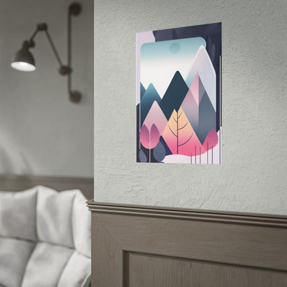 Mountain Sunrise Rolled Poster — Pink Pastel Abstract Landscape Wall Art