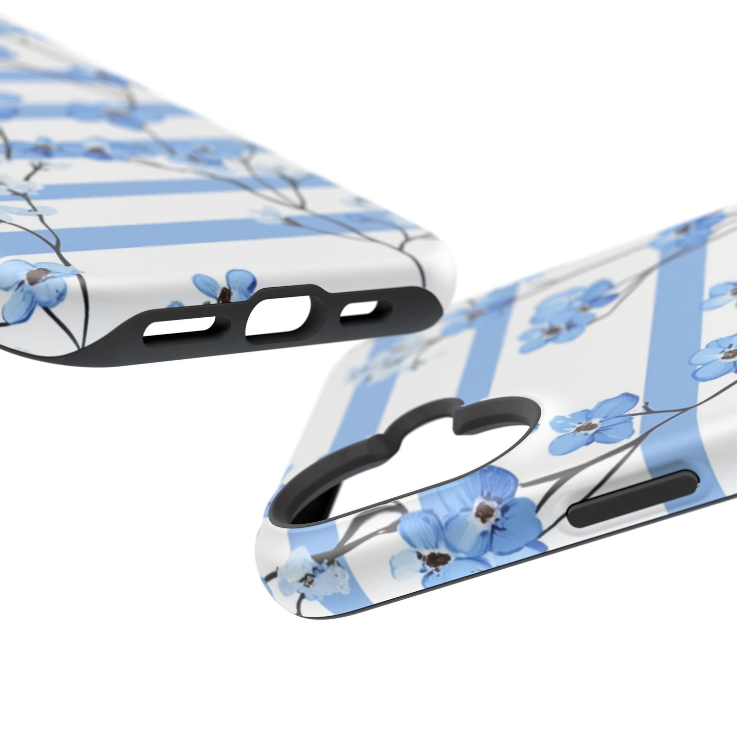 Blue stripe Floral Impact-Resistant Phone Case