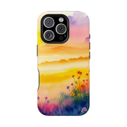 Scenic Landscape IPhone Case - Floral Sunset Design