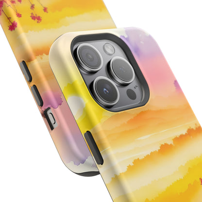Scenic Landscape IPhone Case - Floral Sunset Design