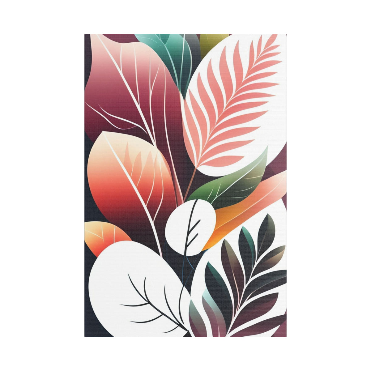 Botanical Leaves Art – Modern Abstract Floral Satin Canvas