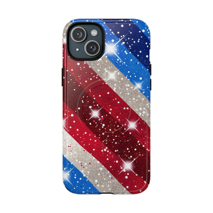 Glittery Patriotic Phone Case -Tough Magnetic iPhone Cover