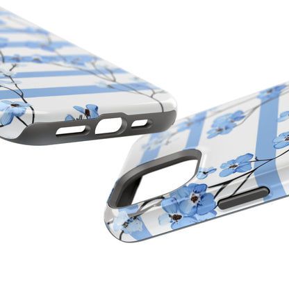 Blue stripe Floral Impact-Resistant Phone Case