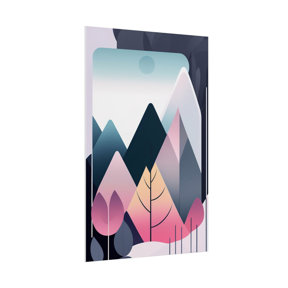 Mountain Sunrise Rolled Poster — Pink Pastel Abstract Landscape Wall Art