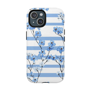 Blue stripe Floral Impact-Resistant Phone Case -Tough Magnetic iPhone Cover
