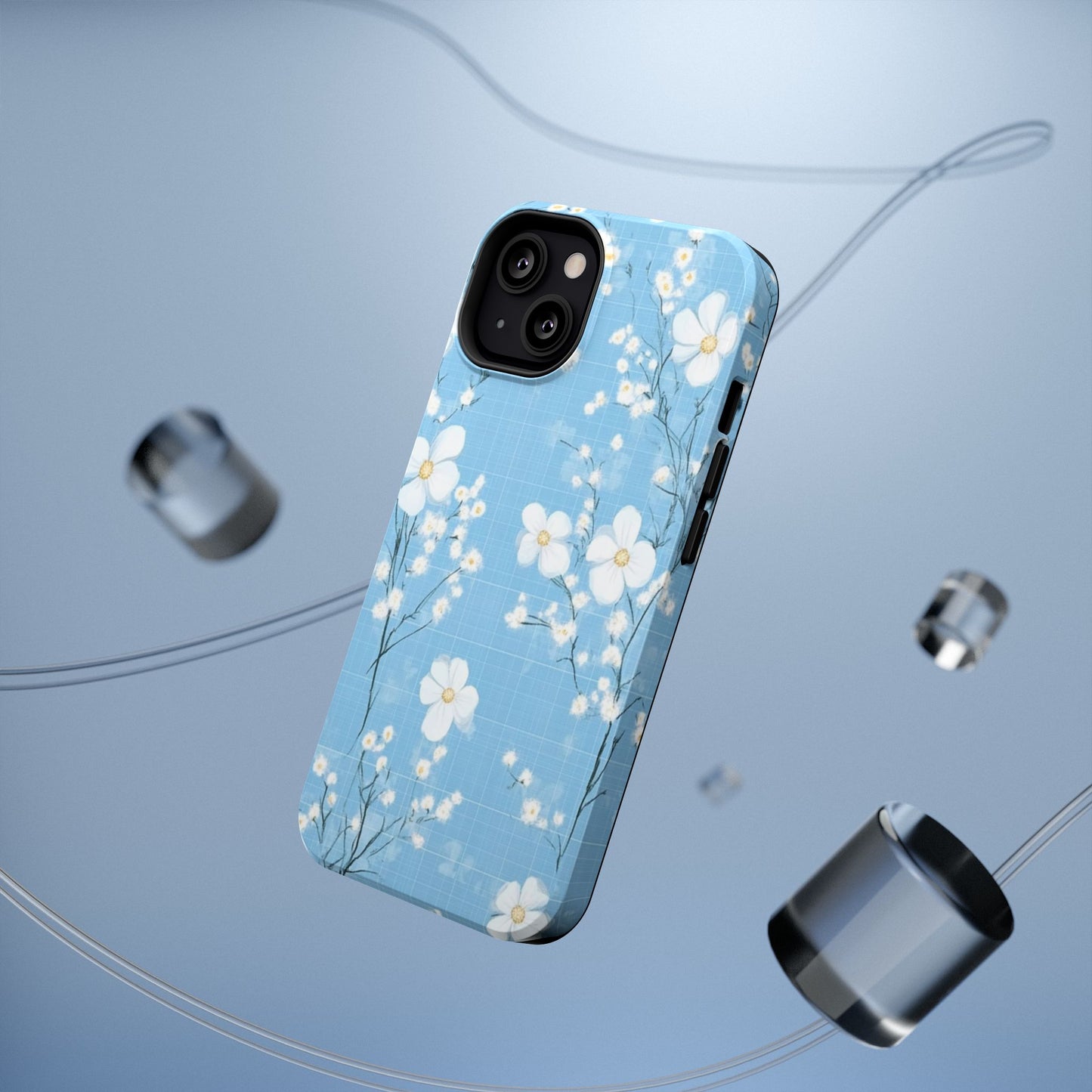 Powder Blue Floral Impact-Resistant Phone Case