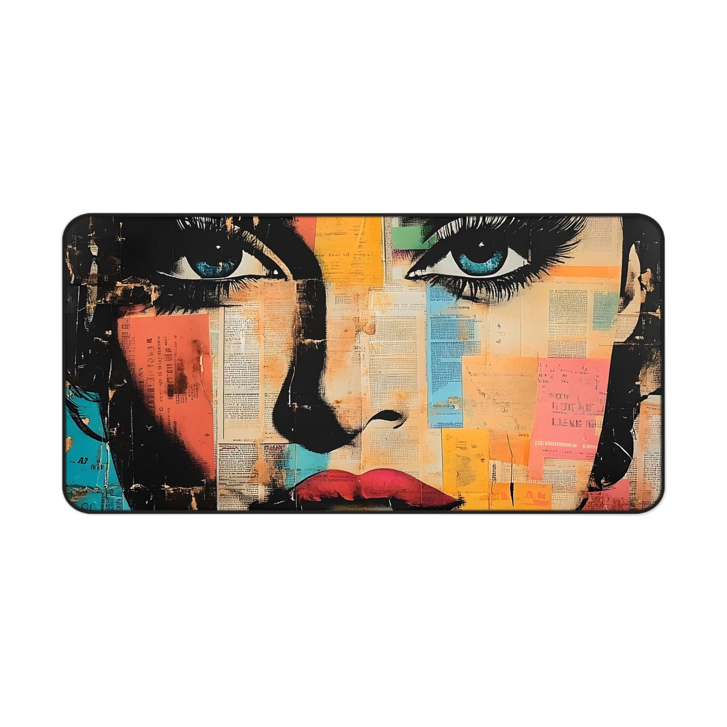Retro Pop Art Face Desk Mat — Colorful Collage Mouse Pad 9