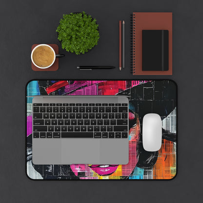 Colorful Pop Art Woman Desk Mat — Vibrant Femme Face Mousepad 10