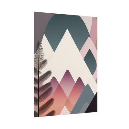Abstract Mountain Art Print Poster — Pink & Teal Geometric Landscape Rolled Poster