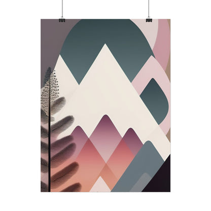 Abstract Mountain Art Print Poster — Pink & Teal Geometric Landscape Rolled Poster
