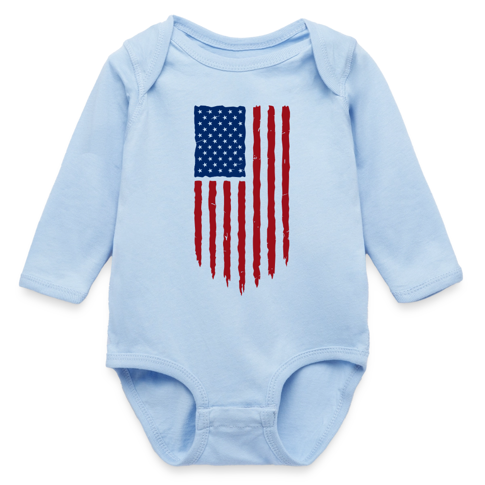USA flag - Organic Long Sleeve Baby Bodysuit - light blue