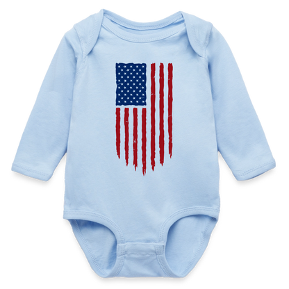 USA flag - Organic Long Sleeve Baby Bodysuit - light blue