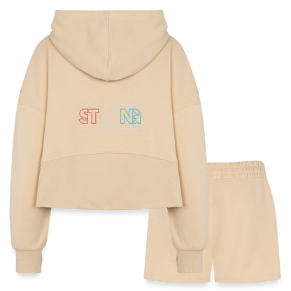 Stay Strong - Cropped Hoodie & Jogger Short Set - nude
