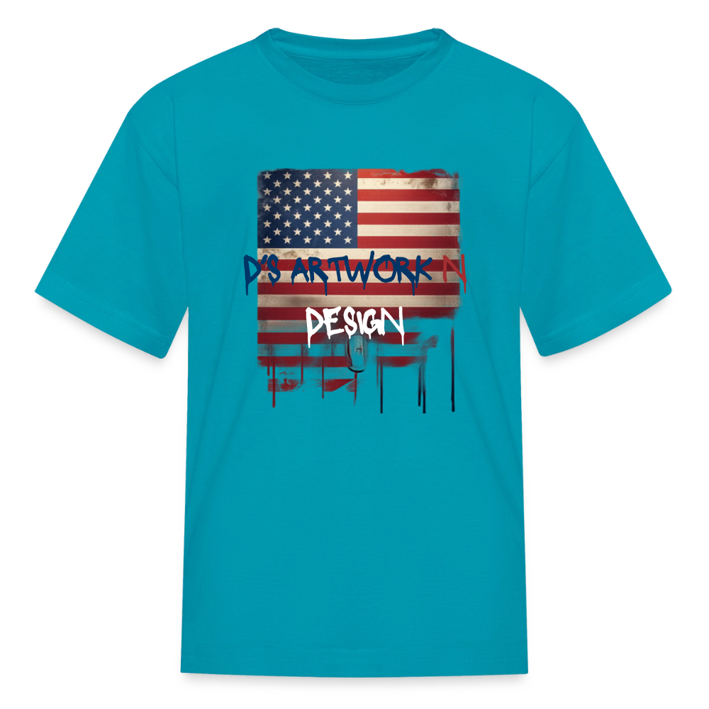 USA Flag Frip - Kids' T-Shirt - turquoise