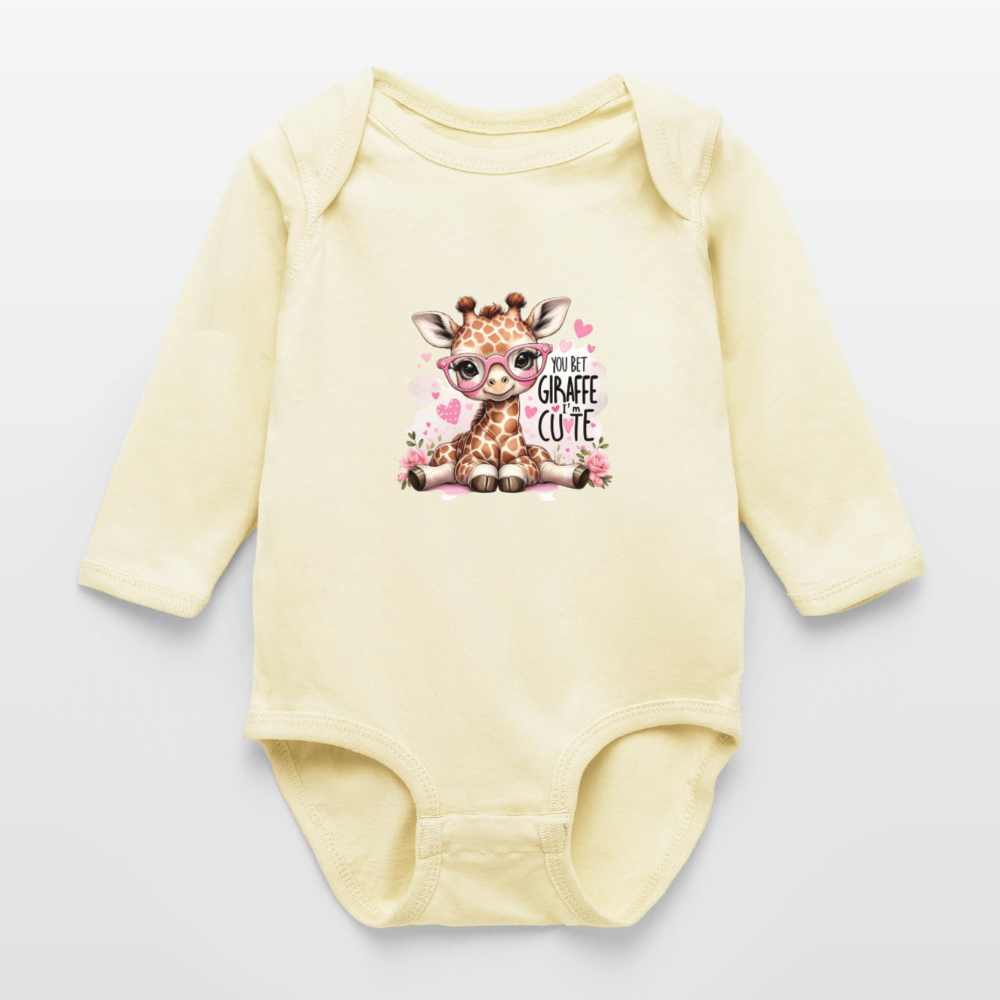 Cute Giraffe - Girl's Long Sleeve Baby Bodysuit - natural