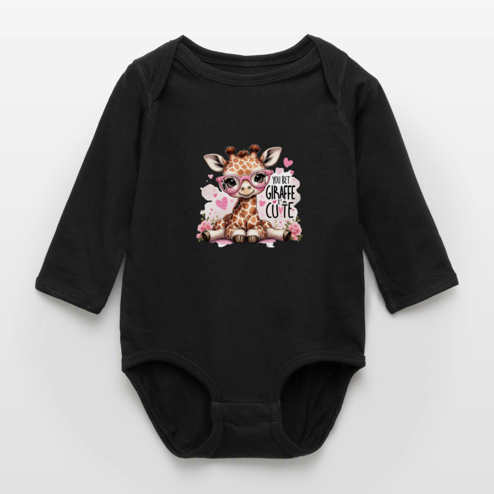 Cute Giraffe - Girl's Long Sleeve Baby Bodysuit - black