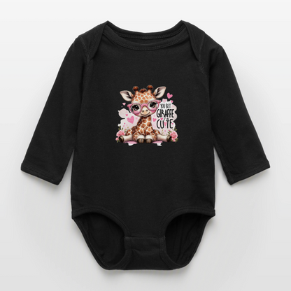 Cute Giraffe - Girl's Long Sleeve Baby Bodysuit - black
