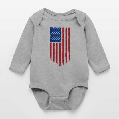 USA flag - Organic Long Sleeve Baby Bodysuit - heather gray