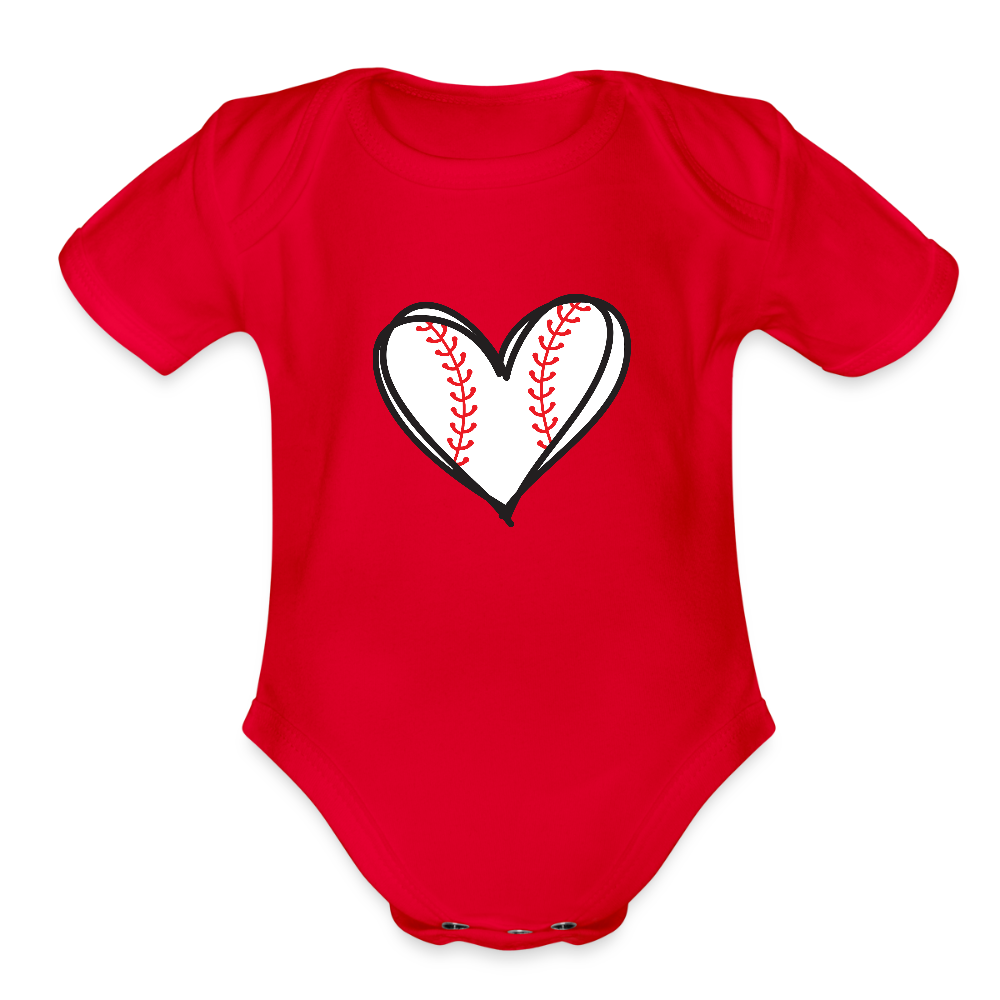 Baseball heart - Short Sleeve Baby Bodysuit - red