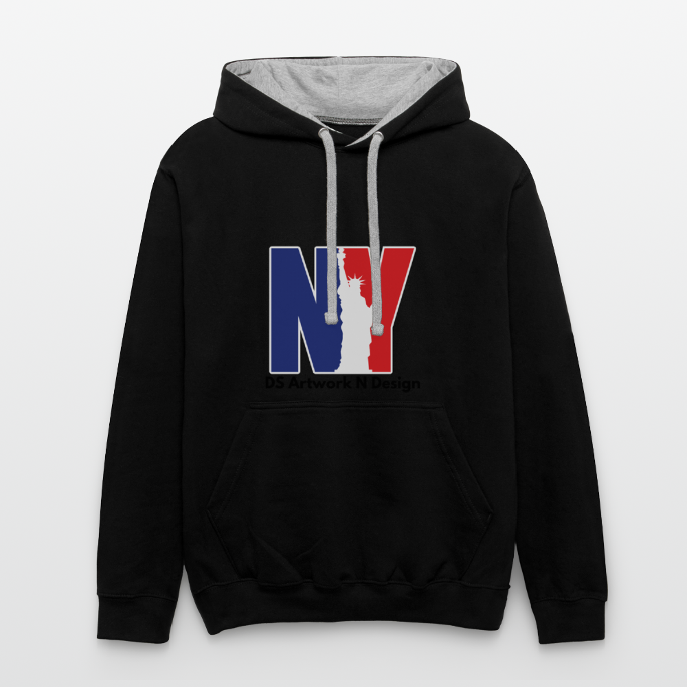 Contrast Hoodie - NEW YORK - black/heather gray