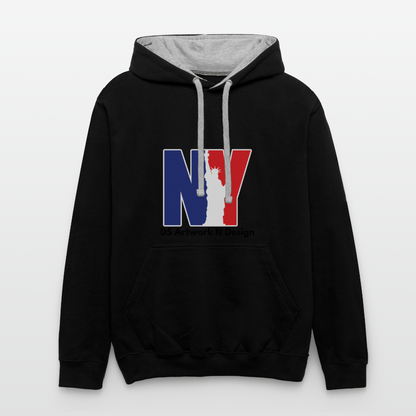 Contrast Hoodie - NEW YORK - black/heather gray
