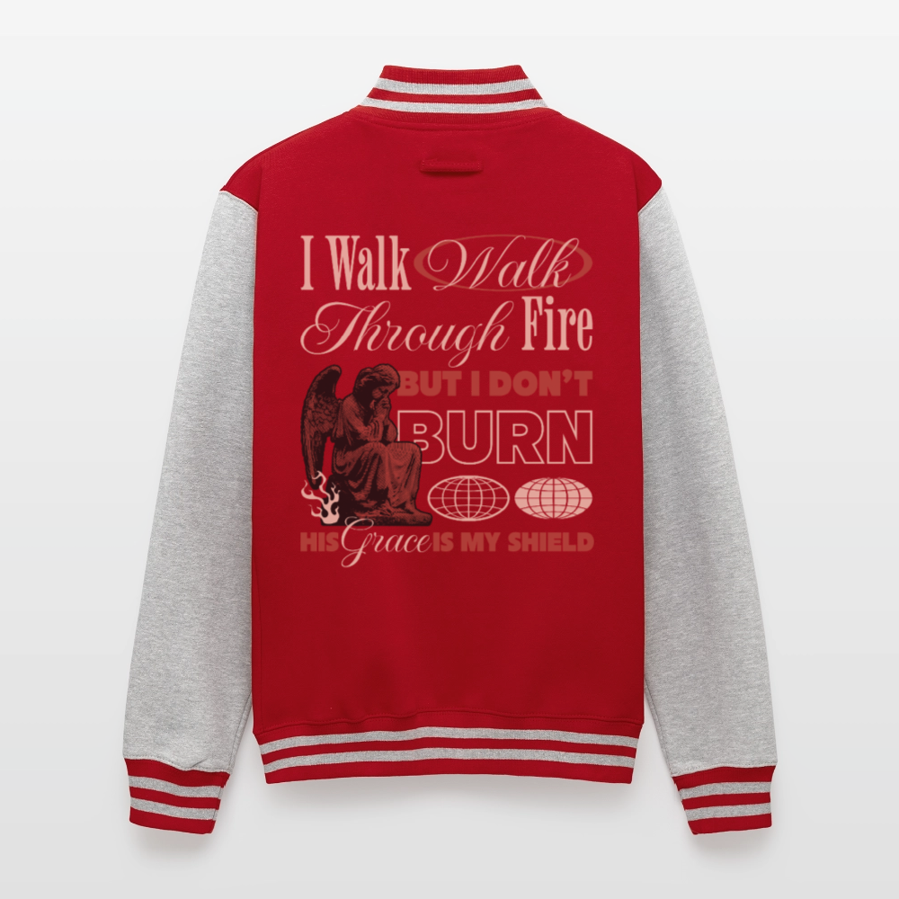 Walk with God - Letterman's Jacket - red/heather grey