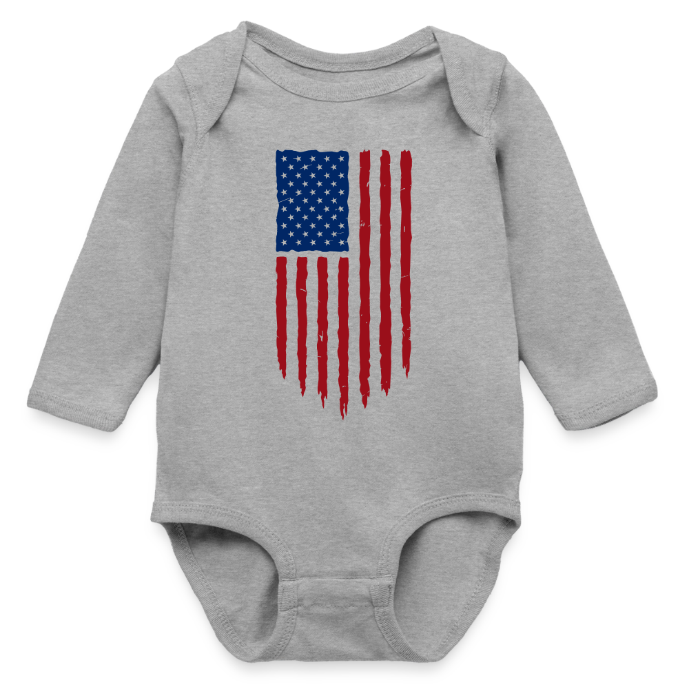 USA flag - Organic Long Sleeve Baby Bodysuit - heather gray