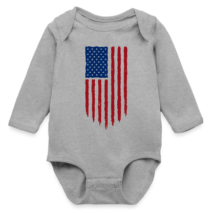 USA flag - Organic Long Sleeve Baby Bodysuit - heather gray
