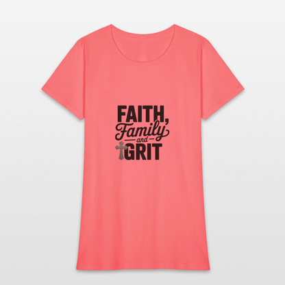 Faith and Family - Women's T-Shirt - coral
