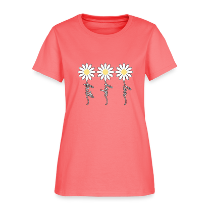Faith, Hope, Love - floral Women's T-Shirt-2 - coral