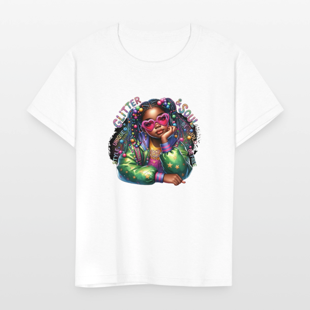 Black Girl Power - Glitter and Soul Kids' T-Shirt - white