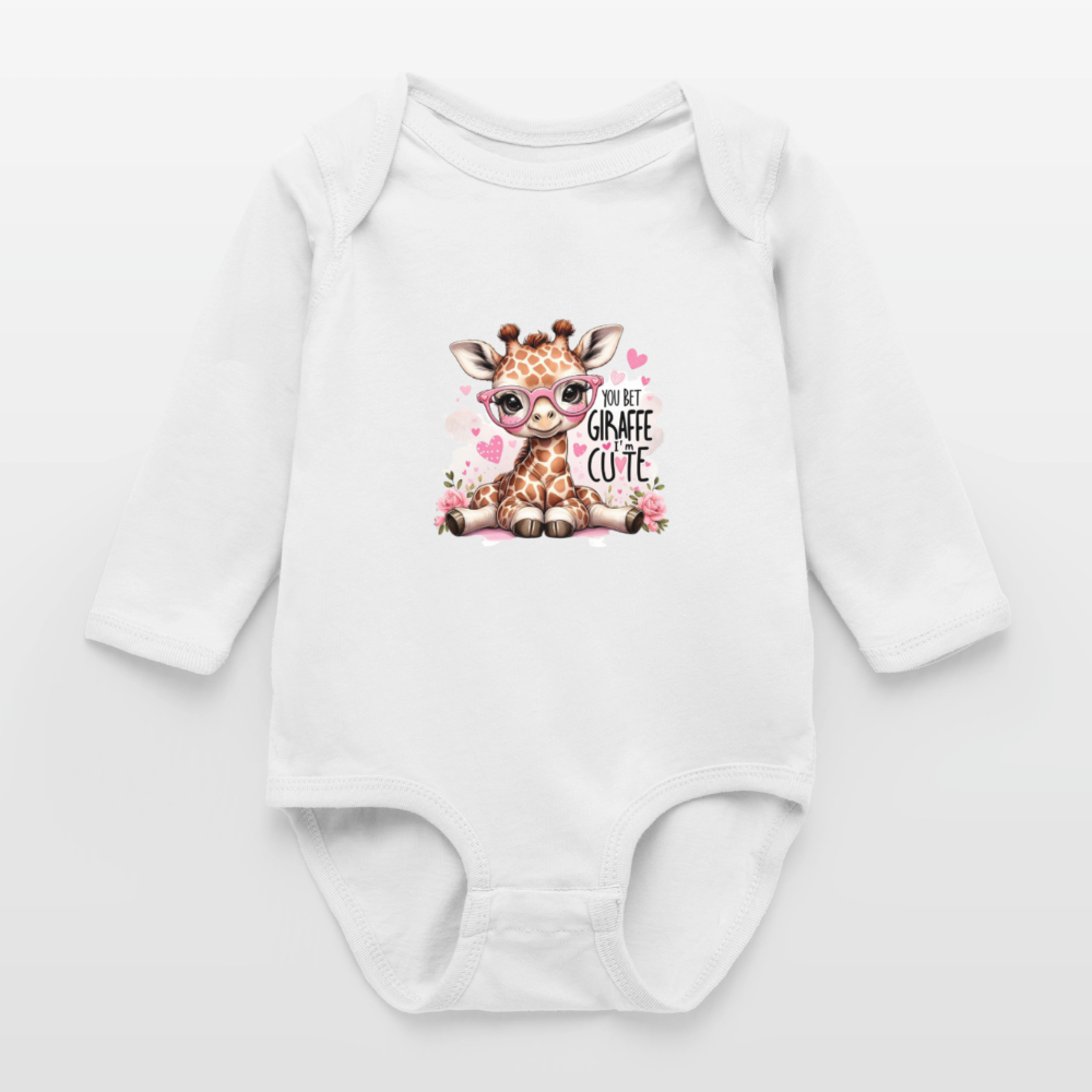 Cute Giraffe - Girl's Long Sleeve Baby Bodysuit - white