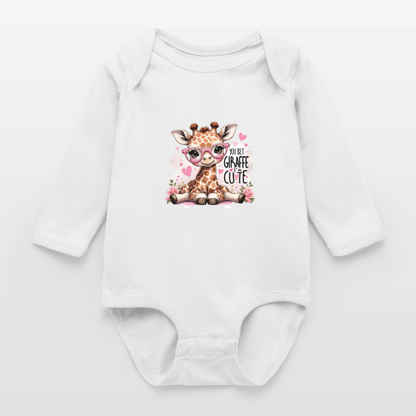 Cute Giraffe - Girl's Long Sleeve Baby Bodysuit - white
