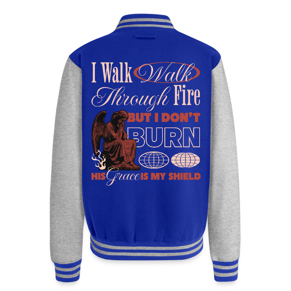 Walk with God - Letterman's Jacket - royal/heather grey