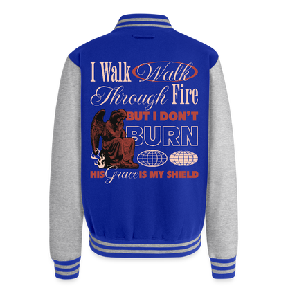 Walk with God - Letterman's Jacket - royal/heather grey
