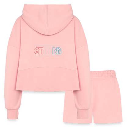 Stay Strong - Cropped Hoodie & Jogger Short Set - light pink